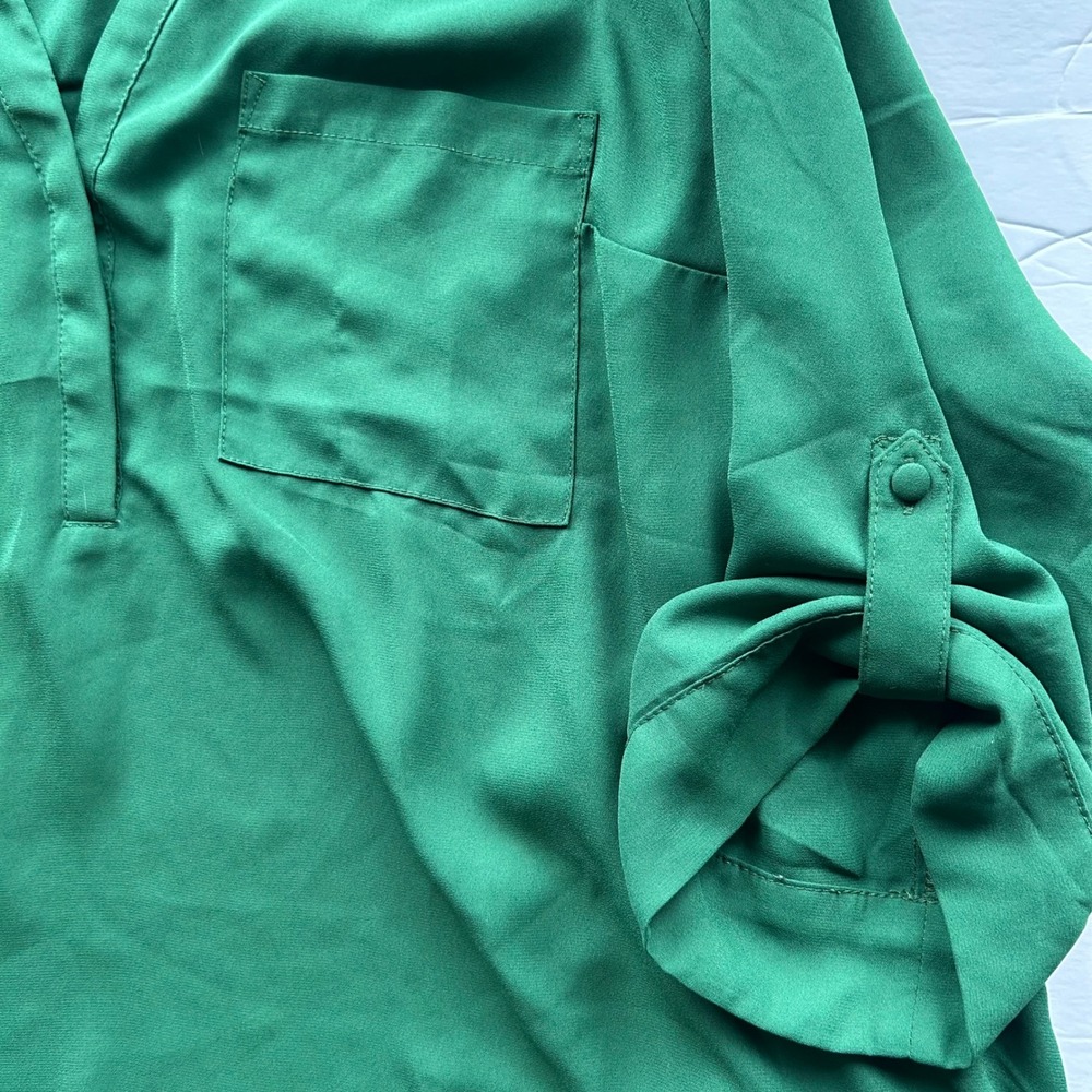 Torrid Harper Blouse Green Roll Tab Sleeve Georgette Pullover Top Size 2 - Picture 7 of 7